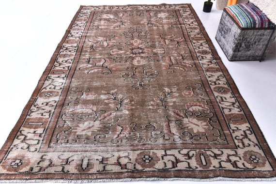 6x9 Vintage Turkish Brown Rug, 6x9 Handmade Wool Rug, 6x9 Brown Rug, Living Room Rug, Rustic Home Decor, 6x9 Rug, Vintage Brown Rug, 6x9 Rug