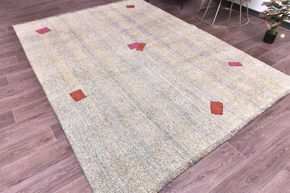 6x9 Vintage Kilim Patchwork Rug, Beige Color, 6x9 Handmade Wool Jute Rug, 6x9 Living Room Bedroom Rug, Tribal Kilim Rug, Farmhouse Rug