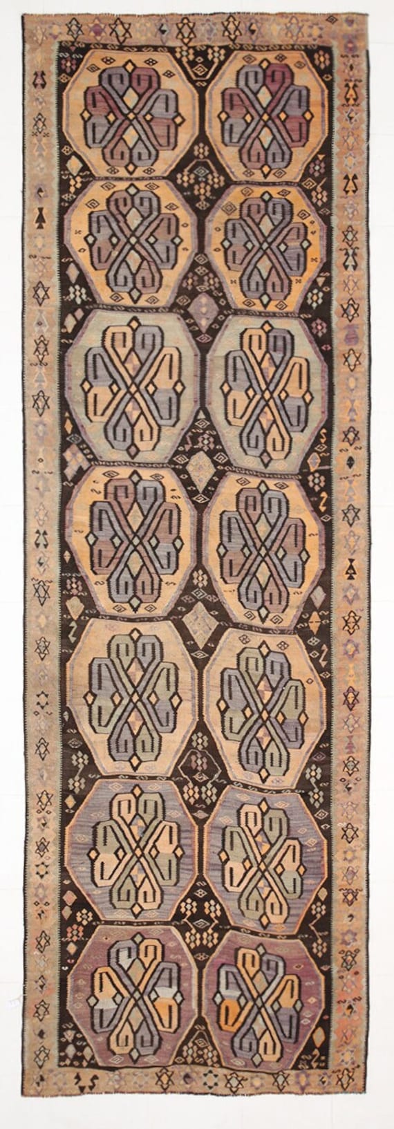 5x15 Area Rug, 5x15 VINTAGE PERSIAN KILIM Rug, 5x15, Persian Kilim Rug, Wool Handmade Kilim, 5x15 Rugs, Brown & Pastel Kilim, Rug For Entry
