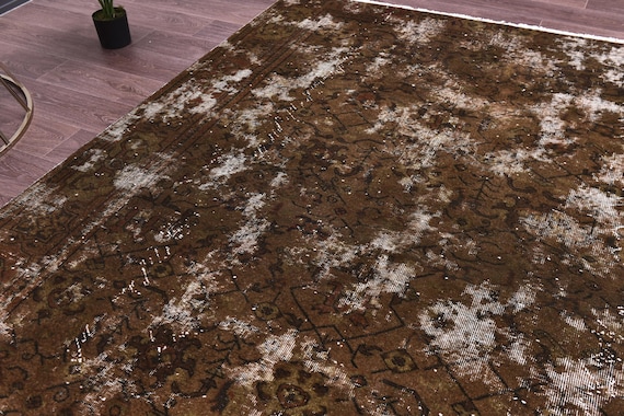 6x8 Brown Distressed Rug, 6x8 Farmhouse Rug, Handmade Wool Rug, 6x8 Area Rug, Vintage Living Room Rug, Tapestry, 6x8 Rug, Khazak Pattern