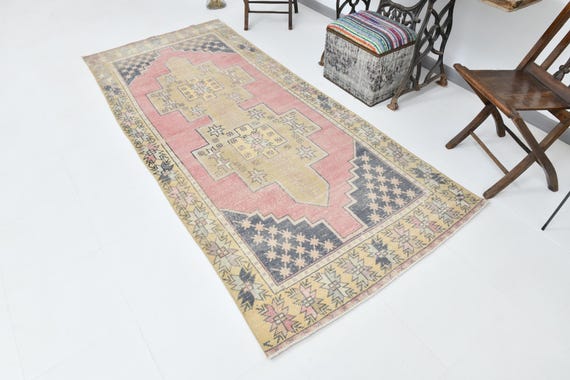 4x9 Area Rug, 4x9 Pastel Vintage, 4x9 ORIENTAL PASTEL VINTAGE Rug, 4x9, Shades Of Pale Red Tones Vintage Rug, Rugs 4x9, Oushak Handmade, 57s