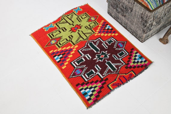 2x3 Area Rug, 2x3 Colorful Doormat, 2x3 TURKISH VINTAGE DOORMAT Rug, 2x3, Doormat Rug 2x3, Oushak Handmade Doormat, Doormat Rug 2x3, Antique