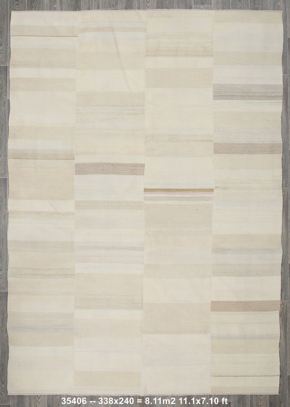 8x11 Turkish Vintage Kilim Rug, Oversize Kilim Rug, Large Area Rug, 8x11 Rug, Oushak Handwoven Kilim, Beige & Cream Kilim Rug, One Of A Kind