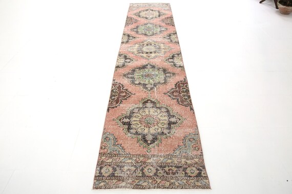 3x12 VINTAGE RUNNER RUG, 3x12 Red Brown Vintage Runner Rug, 3x12 Rug, Wool Handmade Oushak, 3x12 Turkish Runner, Red Brown Carpet, Anatolian