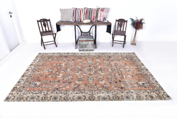 6x9 Red & Blue Aesthetic Vintage Rug, 6x9 Vintage Rug, 6x9, Retro Handmade Wool Rug, 6x9 Rugs,