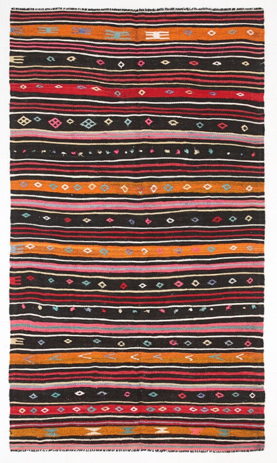 6x10 Vintage Hot Pink & Orange Kilim Rug, 6x10 Kilim Rug, Solid Handmade Kilim, 6x10 Rug, Modern Bohemian Style, Living Room Decor, Antique