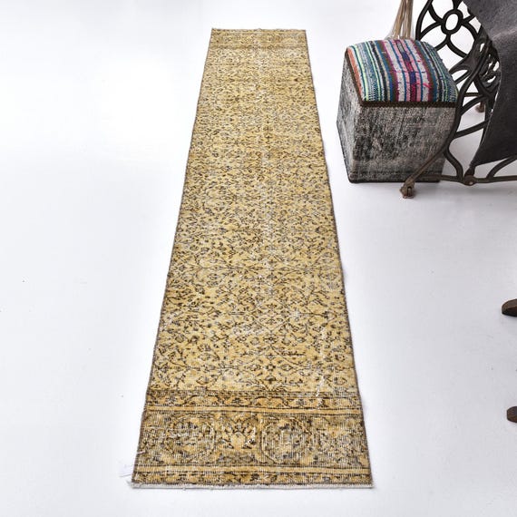 2x9 Turkish Runner, 2x9 Yellow Brown Turkish Runner Rug, 2x9 Rug, Oushak Hadmade Wool Rug, 2x9 Runner, 2x9 Vintage Runner, Rugs For Entrway