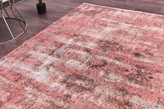5x8 Vintage Overdyed Rug, Salmon Brown Color, 5x8 Handmade Wool Rug, Living Room Bedroom Rug, 5x8 Area Rug, Turkish Faded Rug