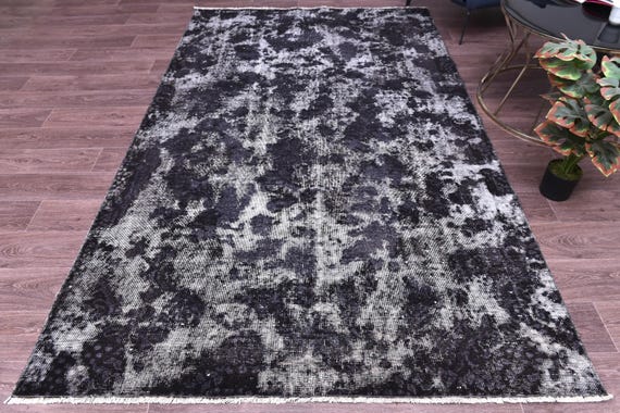 5x8 Vintage Turkish Faded Rug, 5x8 Handmade Wool Rug, Black Gray Color White Living Room Bedroom Rug, 5x8 Vintage Rug, 5x8 Rug