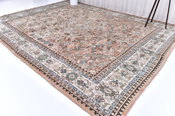 9x12 Vintage Persian Area Rug, Brown Copper Color Rug, 9x12 Handmade Luxury Rug, Large Area Rug, 9x12 Rug, Traditional Rug Genuine Rug 9x12