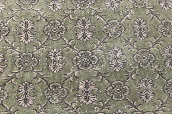 7x10 Vintage Faded Area Rug, Green Color Rug, 7x10 Handmade Wool Rug, 7x10 Area Rug, Turkish Distressed Rug, Farmhouse Decor, 7x10 Rug,