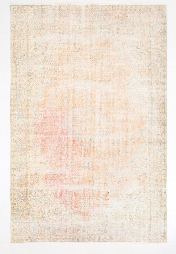 7x10 Area Rug, 7x10 Vintage Rug, 7x10 PEACH RED & KHAKI Vintage Rug, 7x10, Oversize Vintage Rug, Large Area Rug, 7x10 Rugs, Rug For Bedroom