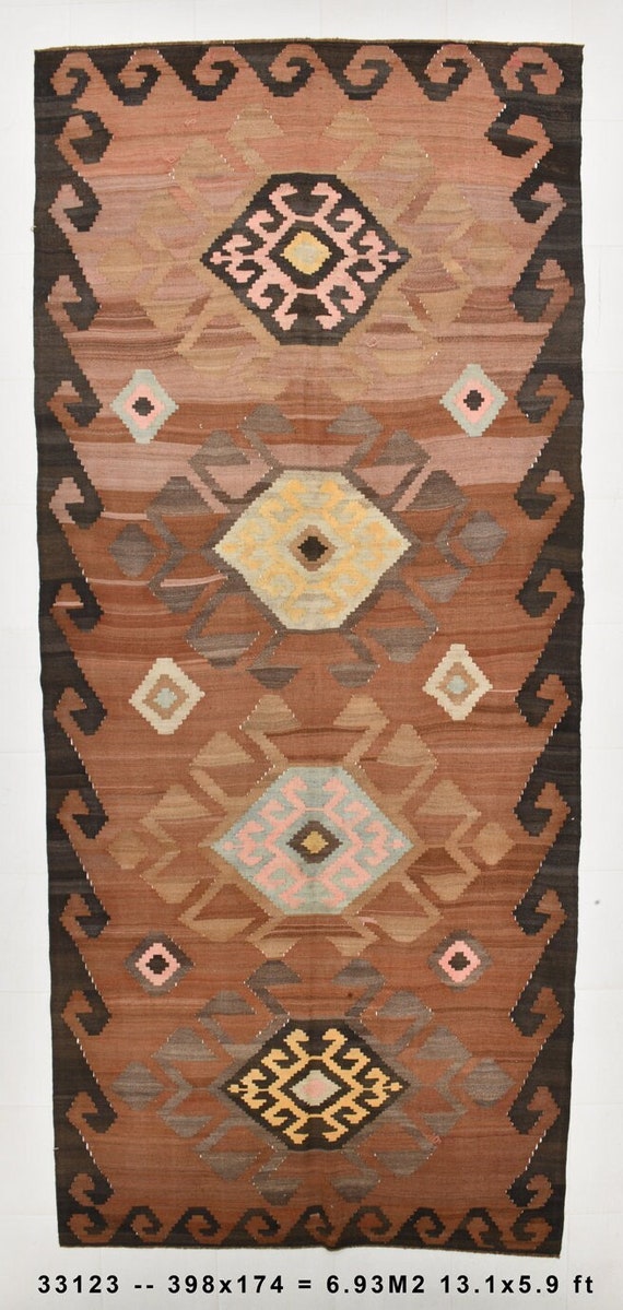 6x13 Area Rug, 6x13 Geometric Kilim, 6x13 TURKISH VINTAGE KILIM Rug, 6x13, Wool Handmade Kilim, 6x13 Rugs, Brown & Gray Kilim Rug, Antique