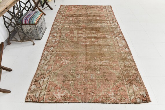 5x10 Rug, 5x10 Vintage Rug, 5x10 TURKISH VINTAGE AREA Rug, 5x10, Brown & Beige Vintage Rug, Oushak Handmade Rug, Turkish Rug 5x10, Antique