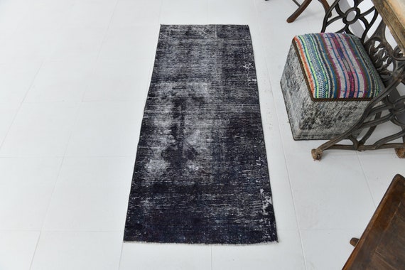 2x5 Runner Rug, 2x5 VINTAGE TURKISH RUNNER Rug, 2x5, Turkish Runner, Handmade Wool Vintage Oushak, 2x5 Turkish Runner, Dark & Navy Blue Rug