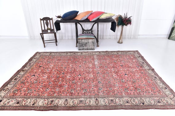 Antique Vintage Turkish Rug, Red Oriental Kilim, Handmaded Soft Wool Rug, 6x9 Extra Large Area Rug, Eclectic Anatolian Rug, 6x9 Carpet Rugs,