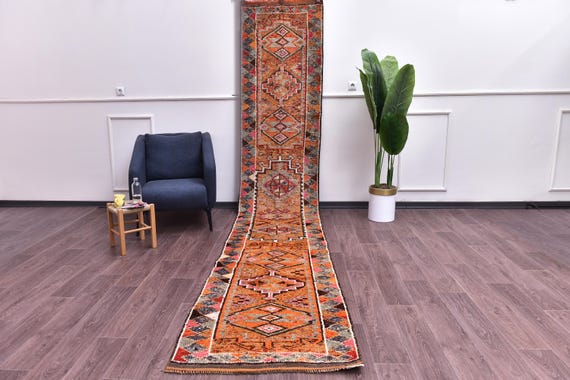 2x14 Vintage Stair Runner Rug, Long Hallway Runner, Traditional Wool Rug, Gray Amber Pink Color, Kitchen Rug