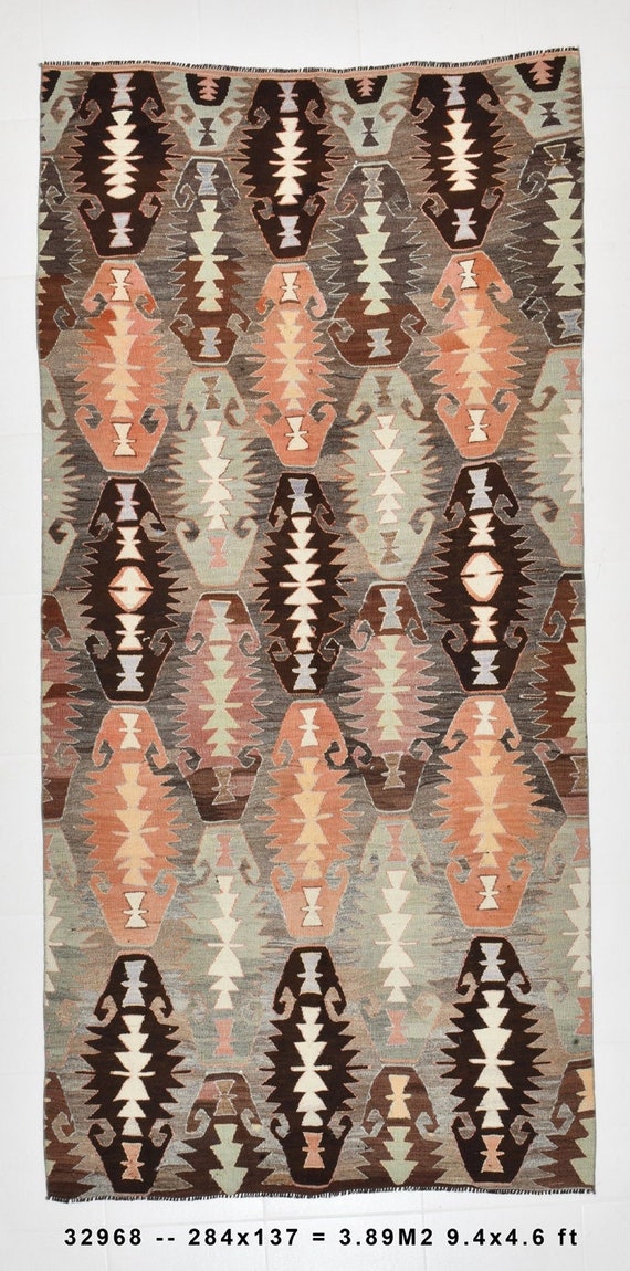 4x9 Area Rug, 4x9 Pastel Kilim, 4x9 TURKISH VINTAGE KILIM Rug, 4x9, Modern Kilim Rug, Wool Handwoven Kilims, Shades Of Brown Kilim, 4x9 Rugs