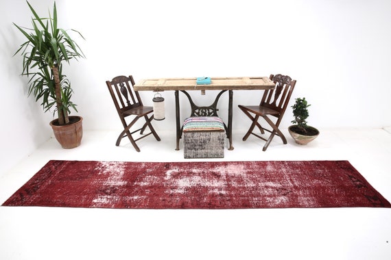 3x11 Runner Rug, 3x11 Vintage Runner, 3x11 Wine Red Turkish Vintage Runner, 3x11, Wool Handmade Turkey, 3x11 Rugs, Rug For Hallway, Antique