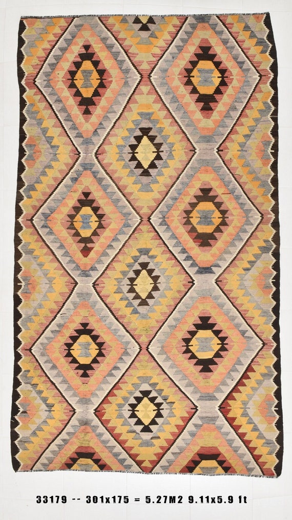 6x10 Area Rug, Kilim Rug 6x10, 6x10 TRIBAL & IKAT KILIM Rug, 6x10 ,Wool Kilim Rug, Handwoven Wool Vintage Turkish, 6x10 Rugs, Anatolian 59s