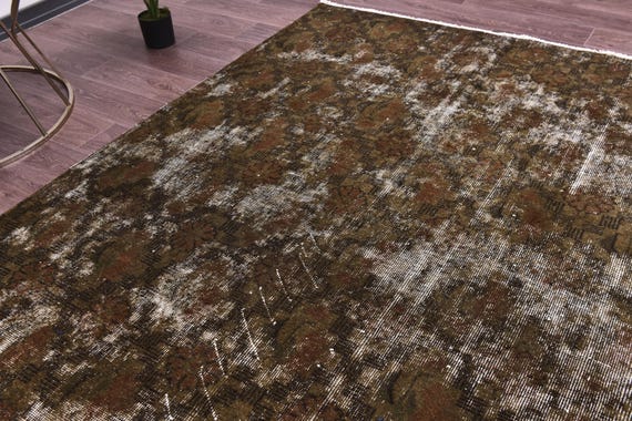 5x8 Brown Mustard Overdyed Rug, 5x8 Handmade Wool Rug, Living Room Bedroom Rug, 5x8 Area Rug, Vintage Turkish Faded Rug