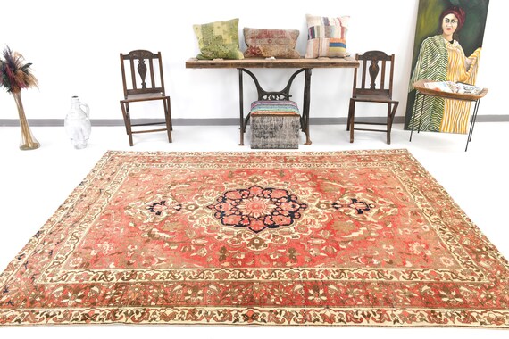 7x10 Area Rug, 7x10 Persian Rug, 7x10 Oversize Vintage Persian Rug, Brown Red Persian Rug, Oversize Persian Rug, Large Area Rug, 7x10 Rug