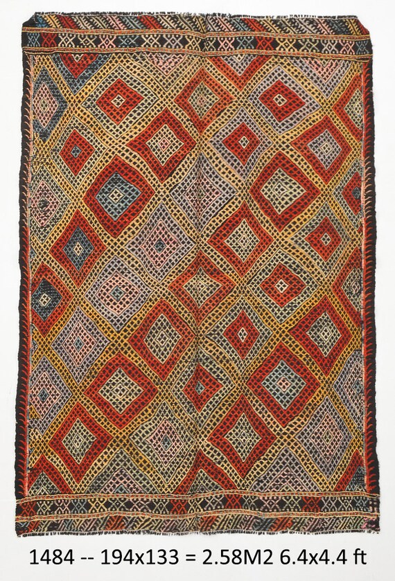 4x6 Rugs, 4x6 TURKEY VİNTAGE KİLİM Rug, Turkish Kilim Rug, 4x6 Area Rug, Handmade Oushak Rug, 4x6, Yellow And Red Kilim, Farmhouse Tapis Rug