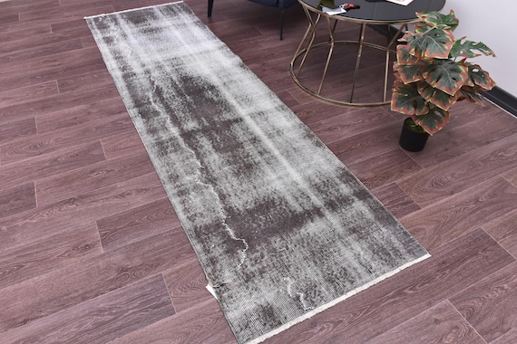 2x8 Vintage Gray Runner Rug, 2x8 Handmade Runner, Distressed Color, 2x8 Elegant Runner, 2x8 Hallway, Kithcen Runner Rug,
