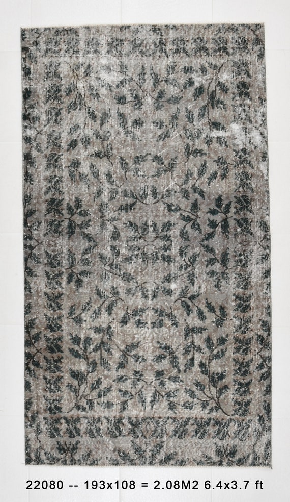 3x6 Area Rug 3x6 WOOL TURKISH VINTAGE Rug 3x6 Vintage Rug Handmade Oushak Rug Gray & Drak Green Rug Farmhouse Boho Decor Bathroom Tapis Rugs