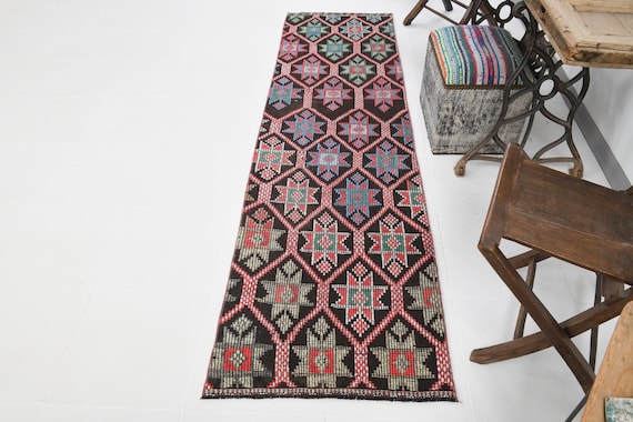 2x8 PALE RED RUNNER, 2x8 Turkish Runner Rug, Vintage Runner Rug, Blue Turkish Runner, 2'4x8'6 Ft, Anatolian Runner, Turkish Runner 2x8