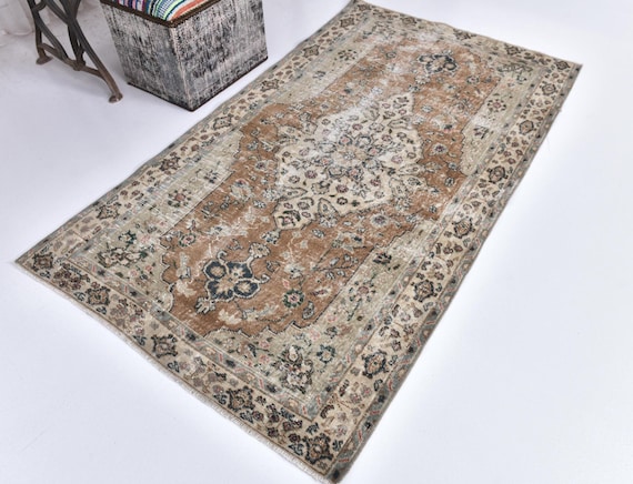 3x6 Turkish Small Accent Rug, Caramel Cream Blue Color, 3x6 Medallion Style, Handmade Wool Rug, 3x6 Oushak Rug, Oriental Rug 3x6 Area Rug