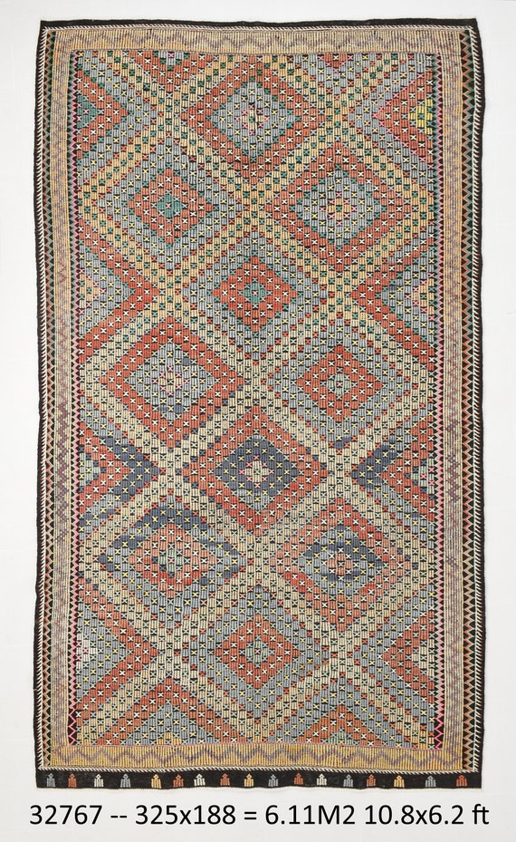 6x10 Rugs, 6x10 VİNTAGE KİLİM RUG, Turkish Kilim Rug, 6x10 Area Rug, Handmade Oushak Rug, 6x10, Oversize Rug, Turkey Rug, Soft Blue Kilim