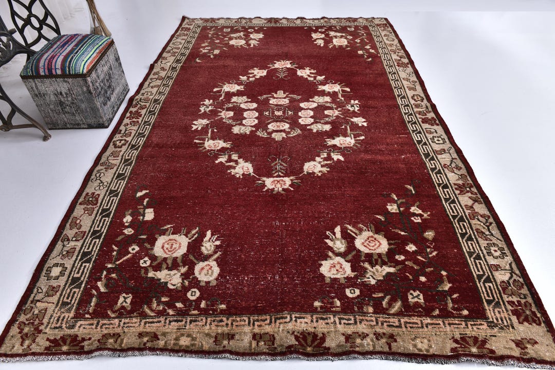 6x10 Vintage Elegant Rug, 6x10 Area Rug, 55's Rug, Burgundy Gold Color ...