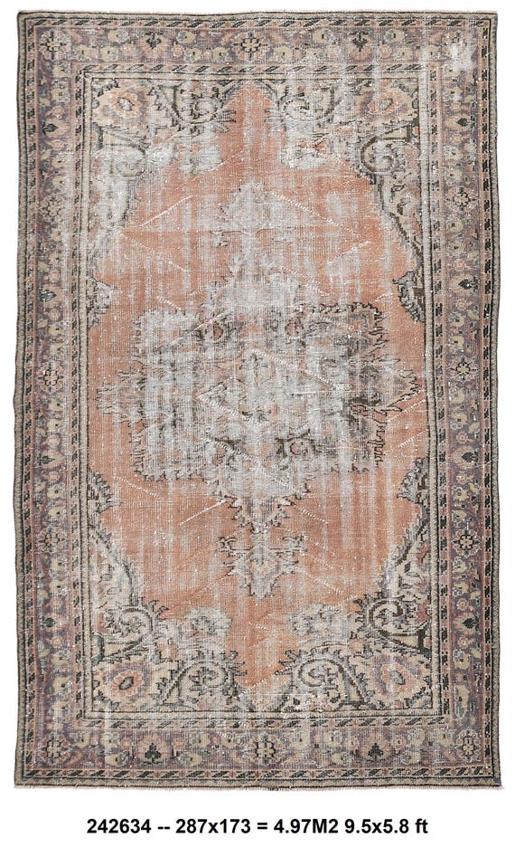 6x9 faded red Oriental Vintage Rug,6x9 Brick Brown Vintage Rug Authentic Handmade Rug, distressed medalion 6x9 Area Rug, Turkish Rug 6x9