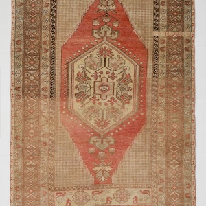 4x8 TÜRKEI Rot Beige Vintage Teppich, 4x8 Bereich Teppich, Türkischer Vintage Teppich, 4x8 Teppich, Handgemachter Vintage Teppich, Oushak Teppich 4x8, Boho Teppich, Teppich Teppich,
