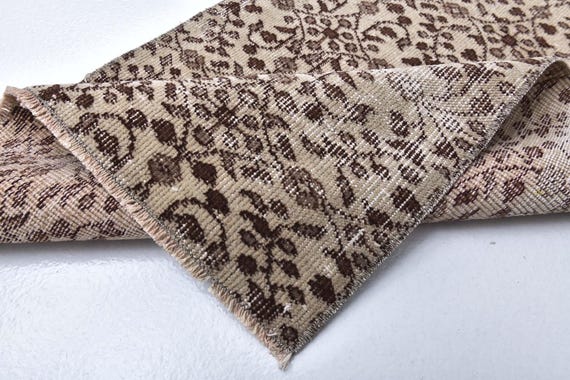 2x4 Cream Brown Vintage Doormat Rug, 2x4 Doormat Rug, 2x4 Rug, Small Handmade Wool Rug, 2x3 Turkish Rug, Rug For Bedroom Accent Bathmat