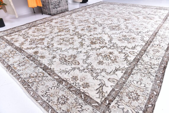 6x10 Vintage Faded Rug, Gray Brown Color, 6x10 Handmade Wool Rug, Living Room Rug, 6x10 Distressed Rug, Boho Home Decor