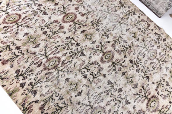 Vintage Floral Turkish Rug 5x7, Authentic Rug 5x7, Farmhouse Decor, Colorful  Rug, Area Rug, Green Beige Rug, Floral Rug, Living Room Rug