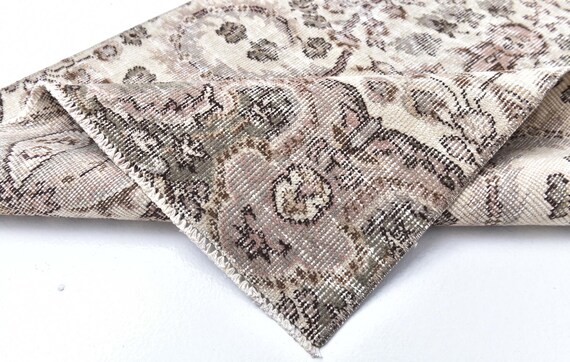 3x8 Brown cream Vintage Runner Rug, 3x8 floral desing Vintage Runne, Handmade Wool Rug 3x8 distressed Runner Rug, Runner Hallway Runner Rug