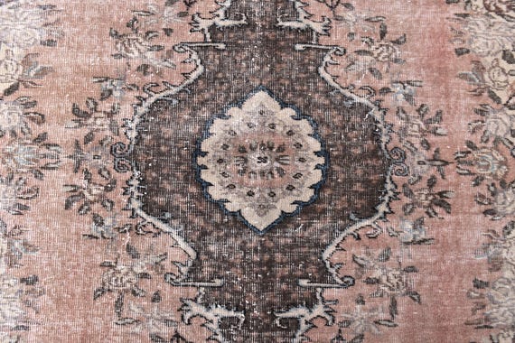 5x8 Elegant Medallion Area Rug, 5x8 Pink Brown Vintage Rug, 5x8 Distressed Rug, Medallion Pattern, Boho Living Room Rug, 5x8 Area Rug