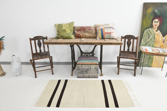 2x5 Area Rug, 2x5 Hemp Rug, 2x5 Cream Beige Hemp Rug, Jute Handmade Hemp Rug, 2x5 Hemp Runner, Modern Striped Style, Rug For Outdoor Hemp