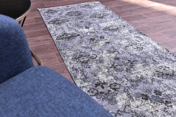 2x9 Vintage Overdyed Check Runner Rug, Handmade Wool Rug, 2x9 Purple  Blue Color, 2x9 Hallway Rug 2x9 Kithcen Runner Rug, Farmhouse Style