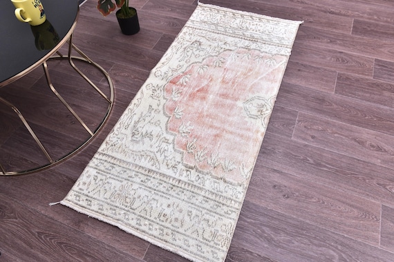 2x4 Oriental Doormat Rug, 2x4 Vintage Doormat Rug, 2x4 Terracotta Cream Rug, Accent Rug, Bath Mat, Handmade Home Decor, 2x4 Soft Color Rug
