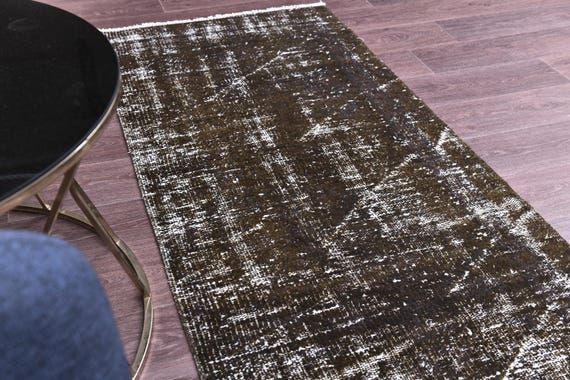 2x6 Vintage Overdyed Rug, Green Overdyed Color, 2x6 Handwoven Oriental Runner, 2x6 Hallway Runner, 2x6 Handmade Wool Rug, 2x6 Turkish Rug