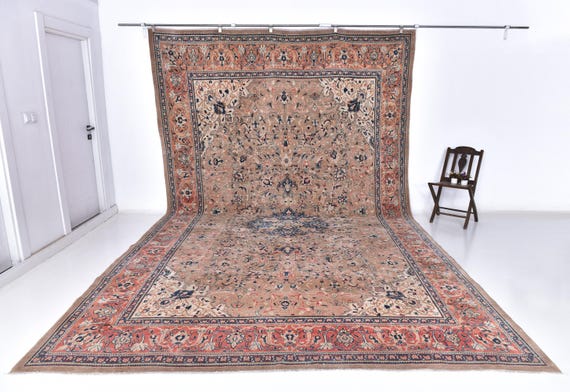 10x16 Blue and Earthly Persian Rug, 10x16 Oversize Persian Rug, Extra Large Area Rug, 10x16 Area Rug, Handmade Wool Rug, 10x16 Vintage Rug