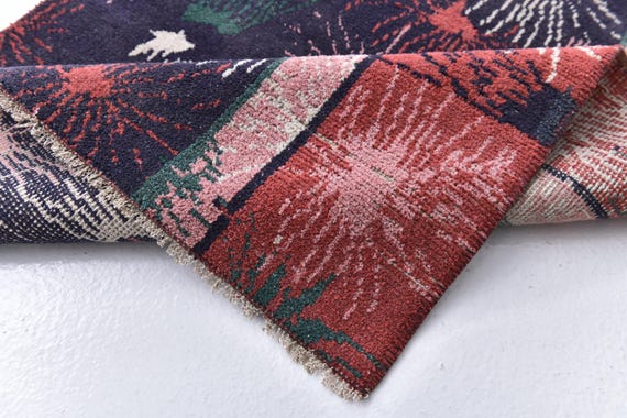 2x6 Vintage Fireworks Runner Rug, 2x6 Blue Green Red Color, Hallway Rug, 2x6 Distressed Runner, 2x6 Hallway Runner Rug, 2x6 Doorway Rug