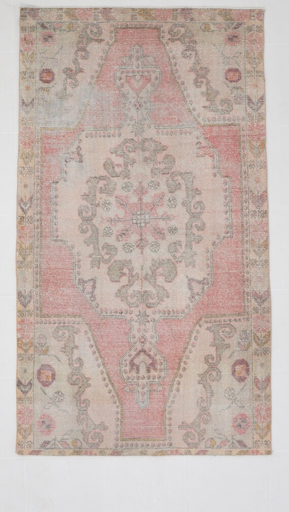 4x7 FADED VINTAGE RUG, 4x7 Area Rug, 4x7 Rug, Handmade Vintage Rug, Faded Red Beige, Turkey Rug, Turkish Rug, Bohemian Stye Rug, Home Decor