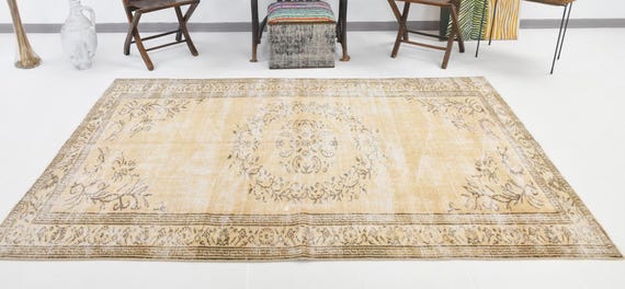 Neutral Turkish Vintage Wool Rug 5x8: Living Room Office Decor