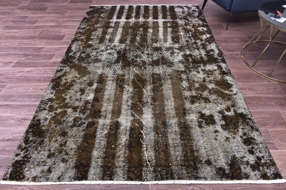 5x8 Overdyed Rug, 5x8 Handmade Wool Rug, Living Room Bedroom Rug, 5x8 Area Rug, Vintage Turkish Faded Rug, Green Brown Color