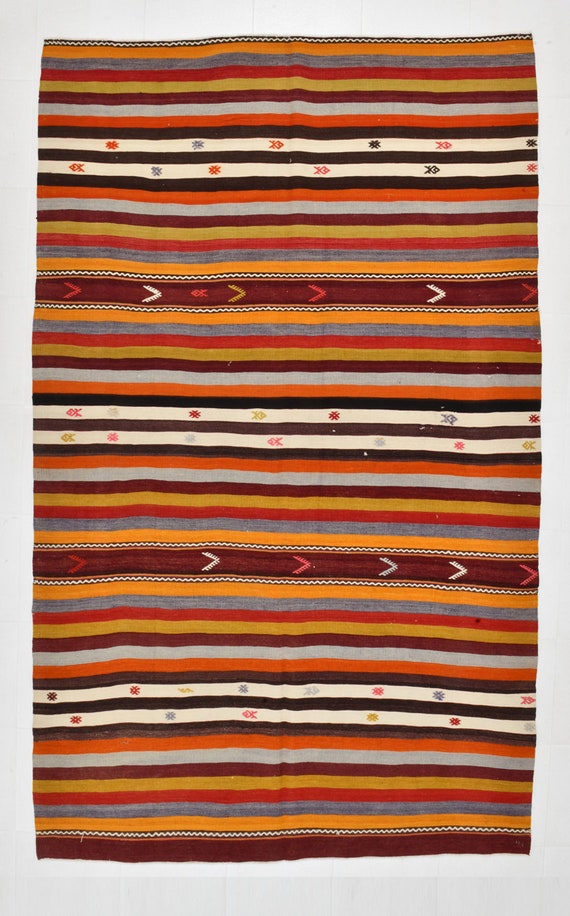 6x10 Area Rug, 6x10 Orange & Red Oversize Kilim Rug, 6x10, Oversize Kilim Rug, Extra Large Area Rug, Farmhouse - Maximalist Style, 59s